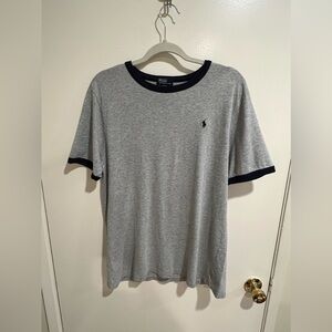 Boys Polo by Ralph Lauren XL (18-20) T-shirt - Gray with Navy trim